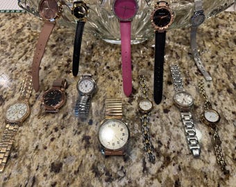 12 Piece Lot of Fashion Watches Some Vintage Bracelet & Leather Bands Pink Brown