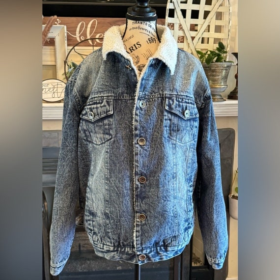 DNM Collection Denim Sherpa Coat Trucker Jacket Jean Men's XL
