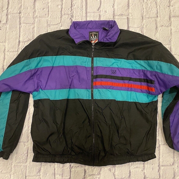 JCPenney Vintage USA Olympic Windbreaker Men Unisex XL Colorful Artsy Nostalgia