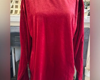 Gilligan & O’Malley Vintage Ruby Red Velour Velvet Mock Neck Tunic or Mini Dress