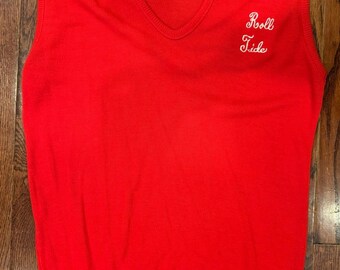 Vintage Roll Tide Red Acrylic College Crest Alabama Sweater Vest Preppy Tailgate