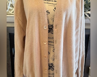 Vintage Hanover Square 1960s Tan Acrylic Grandpa Cardigan Made in USA Button XL
