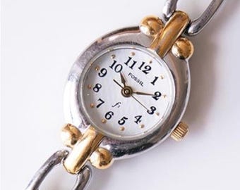 Vintage Fossil F2 Women’s Metal Bracelet Link Watch Two Toned Silver Gold 6”