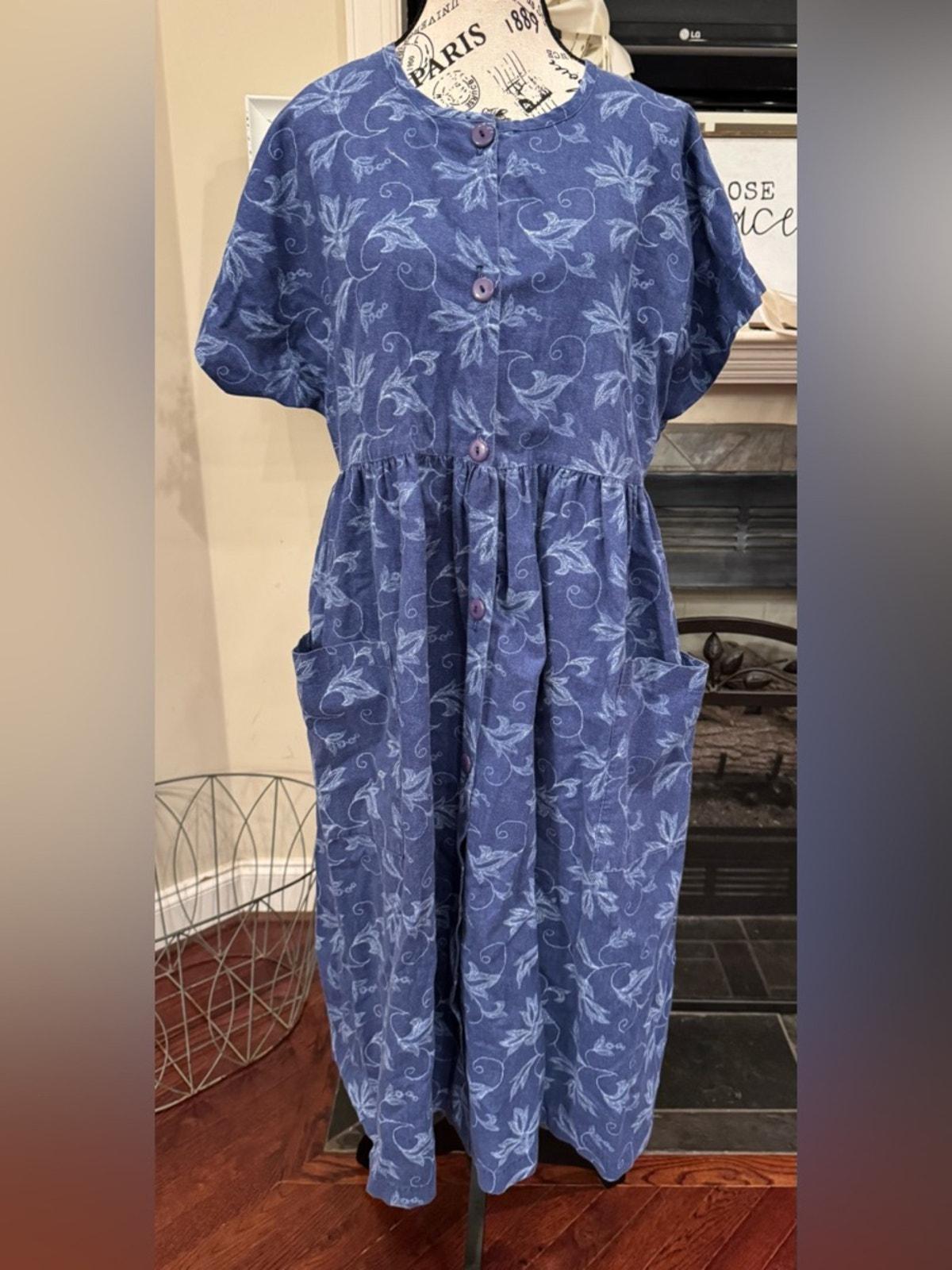 cotton house dress with pockets Ekouaer Nightgowns for Women House Dress with Pockets Snap Front House Coat Short Sleeve Duster Moo Moos Sleepwear S-3XL Green Floral XXXL main image 1