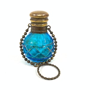 Antique Blue Glass Perfume Scent Bottle with chain