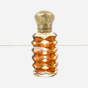 Antique Amber Overlay Cut glass Perfume Scent Bottle Sterling Silver Lid circa 1880