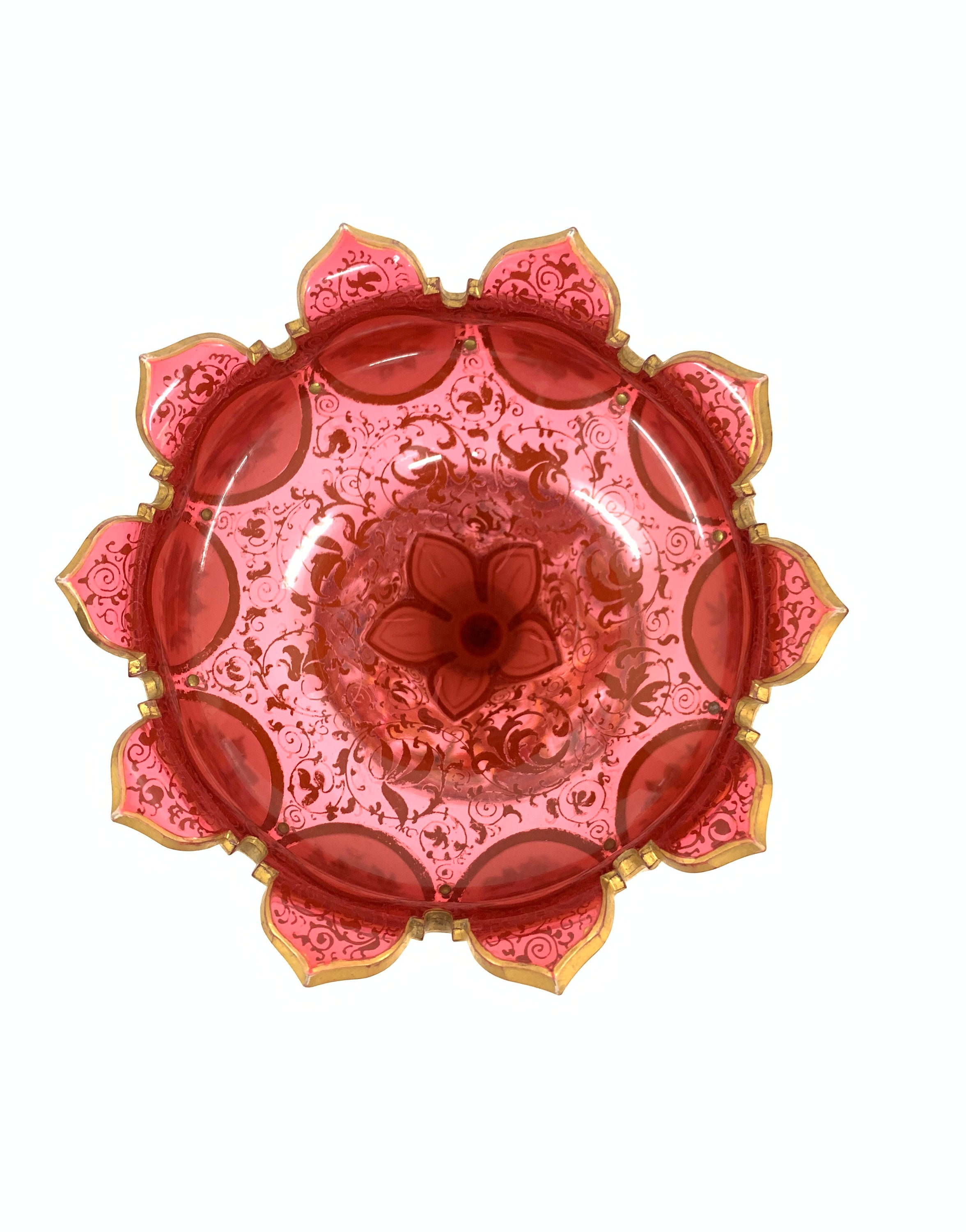 ヴィンテージ ボヘミアン オーバーレイガラス花瓶（金細工