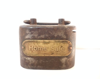 Vintage Metal Home Safe Piggy Bank with key