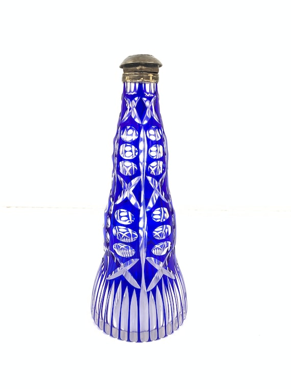 Antike geschliffene Glasflasche | Glasflaschen | Vintage venezianische Kunst | Vintage venezianische | Vintage Venezianische Blaue Flasche