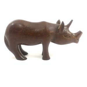 Wooden Rhino,Large Rhino Figurine , Rhinoceros , African Ebony wood , animal , vintage decor , Antique Rhino statue , wooden animals statue