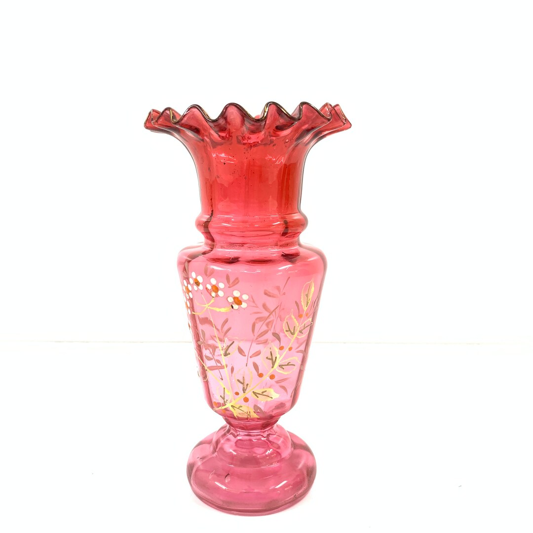 Vintage Pink Glass Flower Vase Etsy