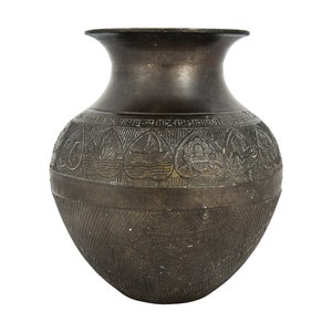 Vintage Brass jainism Holy water Pot| Planter Pot| Etched Brass Pot| Vintage Decor| Garden Decor|Vintage brass pot|home decor