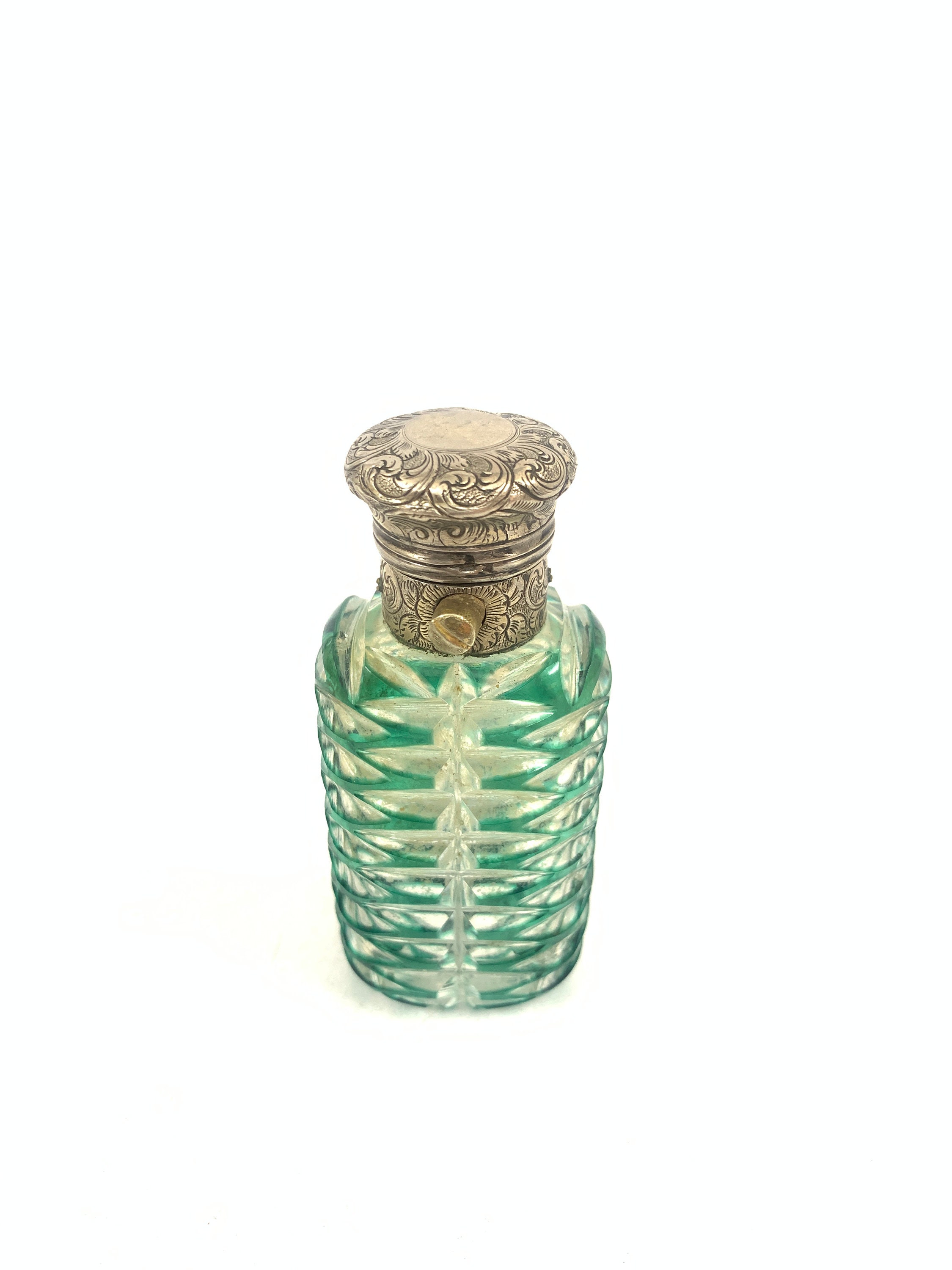 Antique Silver Cut Green Glass Perfume Bottle 1870 - Etsy