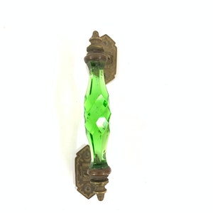 Victorian Style Crystal Glass Brass Fitting Handle \ Green Cut Glass Wardrobe Handle