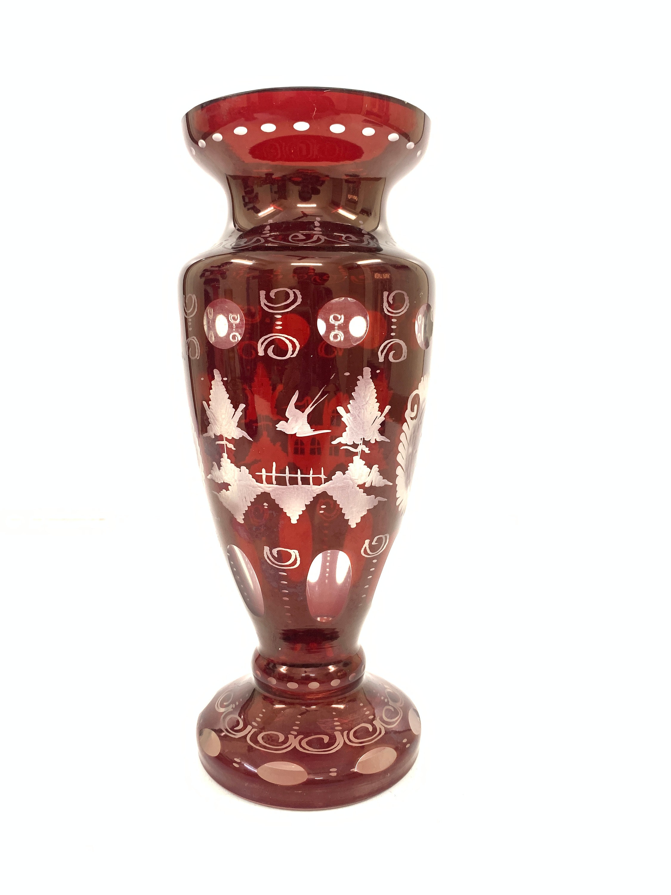 ヴィンテージ エガーマン ボヘミアン エッチング ルビーレッド ガラス