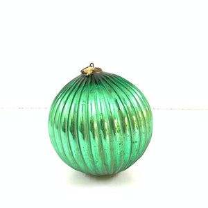 Antique old green pumpkin shape large Christmas heavy glass kugel