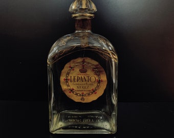 Vintage Lepanto Brandy Decanter: Gonzalez Byass Glass Bottle With