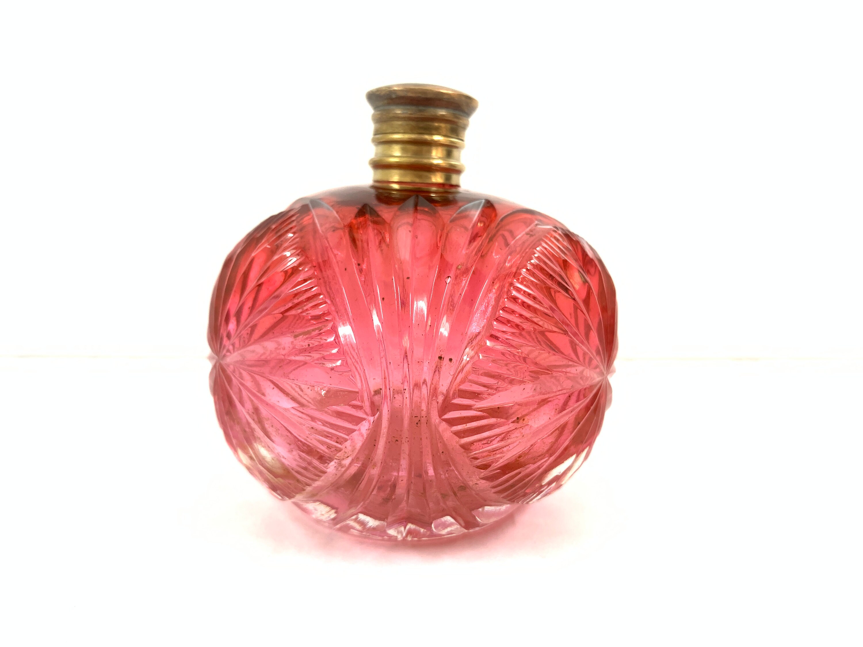 Vintage Cut Glass Pink Perfume Bottle Etsy