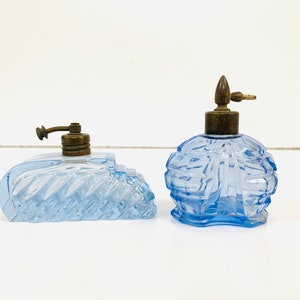 Vintage Blue color glass perfume bottle and atomizer