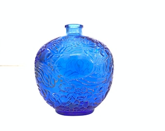 Vintage Cobalt blue embossed perfume bottle