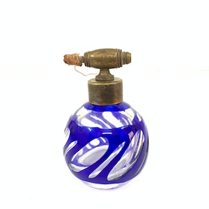 Vintage blue cut Glass Atomiser | Antique blue Perfume Bottle