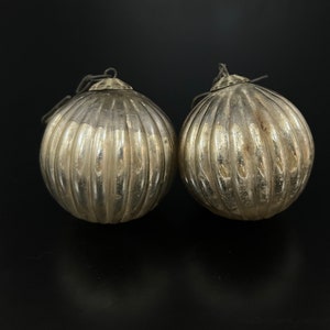 Antique old silver small pumpkin shape Christmas ornaments / Christmas Kugel decor