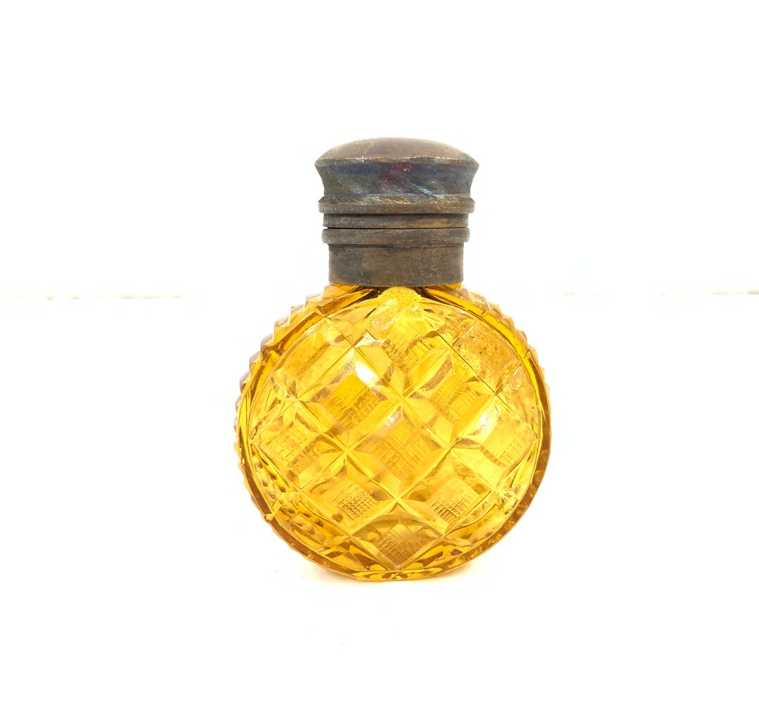 Vintage Amber Colour Cut Glass Perfume Bottle Vintage Glass Perfume
