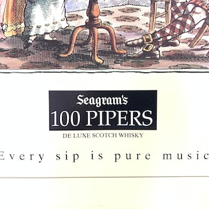 Seagram&#39;s 100 Pipers Scotch Whisky Original  Vintage Advertisement, Framed Advert, Wall Decor, Unique Gift Whiskey, Retro Poster, bar decor