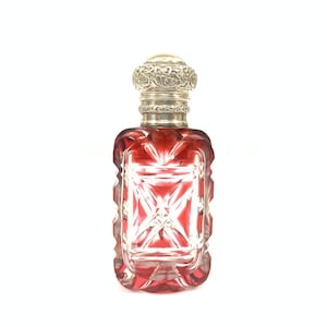 Victorian Flashed Cranberry Ruby Red Glass Solid Silver Top Scent Bottle