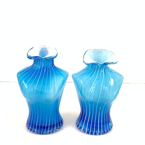 Vintage murano style aqua blue and white cased female torso vase / antique glass vase