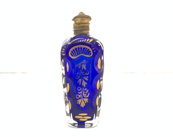 Antique Blue color Victorian period gold work perfume bottle