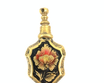 Antique brass enamel Chinese pressed scent bottle