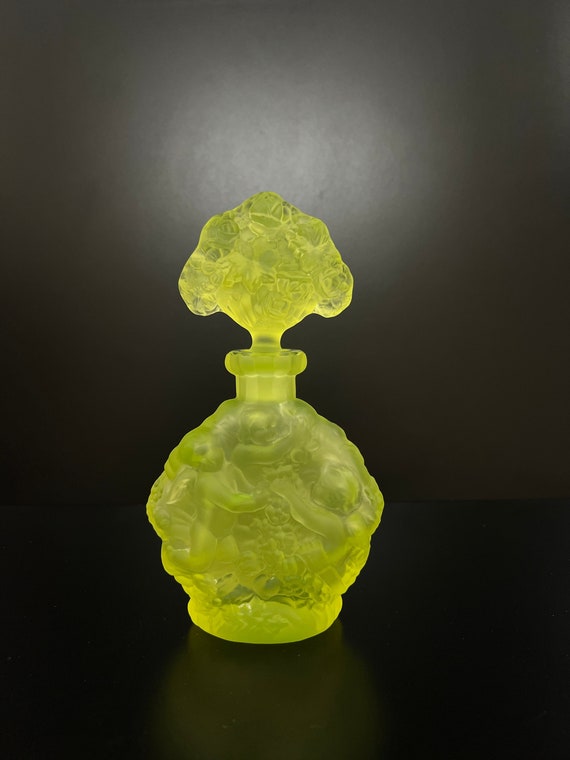 Vintage Bohemian Art Deco Vaseline Glass Perfume Bottle Etsy