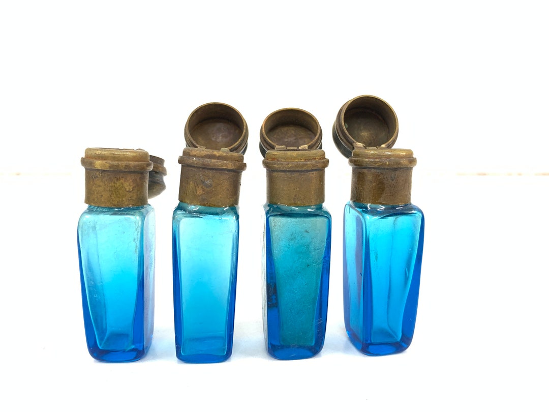 Blue Color Glass Perfume Bottle Etsy