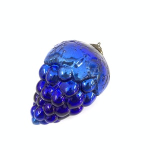 Antique Depose brand old blue cluster of grapes shape Christmas heavy glass kugel
