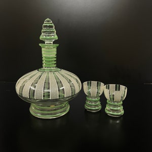 Antique decanter set with two glasses from Czechoslovakia