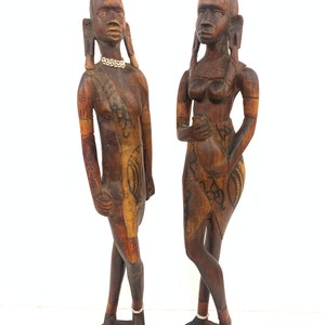 Vintage Wooden African tribal man woman Statue| Tribal Statue| African Statue| Tribal Art| African Art| Handmade| Home Decor| Statues