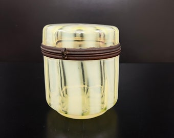Vintage Vaseline glass French Cookie Jar| Vintage murano art trinket box
