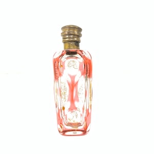 Vintage Bohemian style Cut glass pink perfume  bottle with gold work