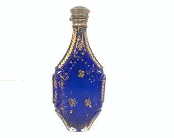 Antique Blue color Victorian period gold work perfume bottle