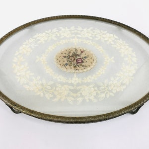 Vintage Glass tray with cloth inside in Brass frame