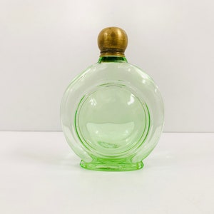 antique green glass perfume bottle | vintage perfume bottle with lid