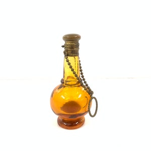 Vintage Amber colour glass perfume bottle miniature with ring and chain| Vintage  Glass perfume bottle