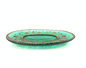 Vintage Green Glass Vanity Plate| Vintage Glass plate| Vintage Glass Decor