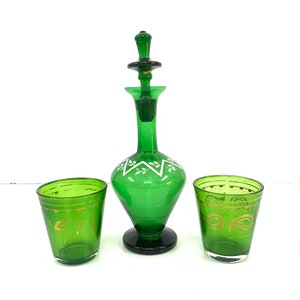 Vintage green Enamel decanter with gold work Glass