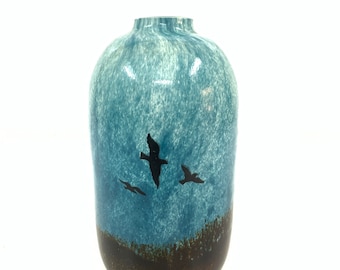 Vtg Kosta Boda Sweden Blue Heavy Art Glass Teardrop Bud Vase 9.5