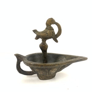 Old Brass Temple Oil Lamp