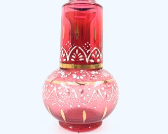 Vaso de vidrio rosa vintage con vaso / Tarro de vidrio rosa vintage con vaso