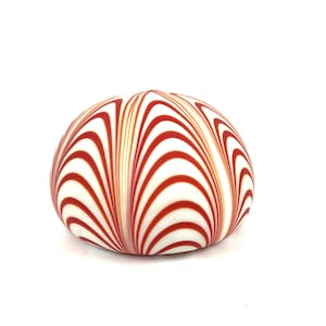 Vintage Murano Glass Hollow Pulled Feather Red and White Paperweight