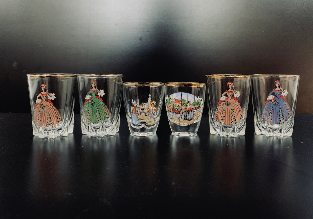 Vintage French Shot Glasses With Hand Painting and Gold Painting Etsy